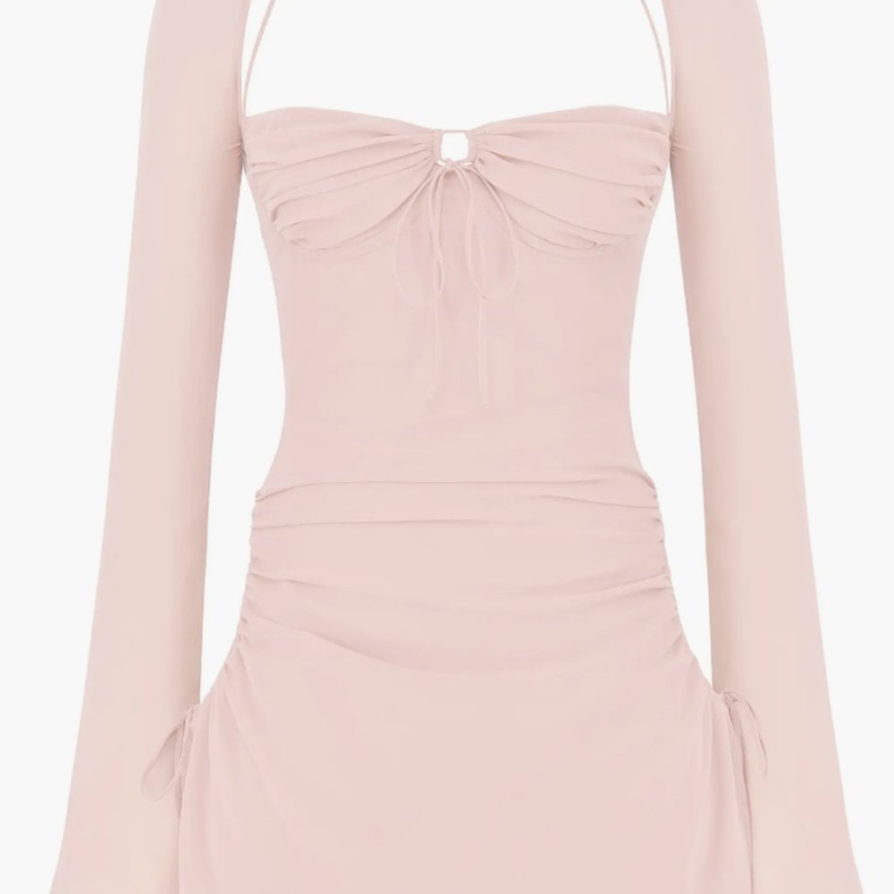 House of CB Halter Long Sleeve Mini Dress XS Pink Quartz